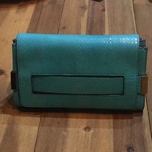 Chloe snakeskin clutch turquoise